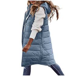 Daunenweste Damen Lang mit Kapuze Steppweste Leicht Weste Dünn Ärmellose Jacke Daunenmantel Warm Outdoor Übergangsjacke Daunen Steppjacke Maxi Mantel Daunenjacke (Blau, L) von YUHYtop