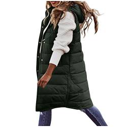 YUHYtop Daunenweste Damen Lang mit Kapuze Steppweste Leicht Weste Dünn Ärmellose Jacke Daunenmantel Warm Outdoor Übergangsjacke Daunen Steppjacke Maxi Mantel Daunenjacke (Grün, 5XL) von YUHYtop