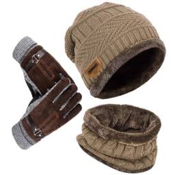 YULOONG Beanie Hut Schal Handschuhe Set Winter Strickmütze Halswärmer Touchscreen Fahrhandschuhe Unisex von YULOONG