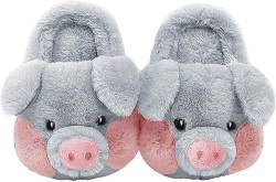 YUNZLAN Unisex pelzige Tier Schwein Hausschuhe Plüsch Schuhe Frauen Männer Warm Winter flauschig Fuzzy Hausschuh,35-36,Graue Hausschuhe von YUNZLAN