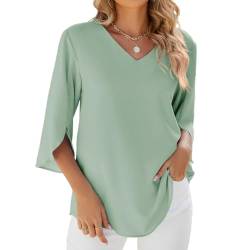 YUTILA Damen Bluse Sommer Elegant V-Ausschnitt Tunika Casual Chiffon Shirt Festliche Oberteile Locker Flowy Blusenshirt von YUTILA