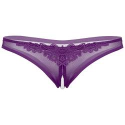 YUUMIN Damen Low Rise Slip Transparent Mesh Mini String Tanga Perlenstring Micro String Dessous mit Perle Im Schritt Erotisch Nachtwäsche Violett M von YUUMIN