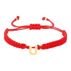 Bangles For Women Personalisiertes Armband mit 26 Initialen, Edelstahl, vergoldet, Buchstabe, rot, gewebtes Armband, zierliches Bettelarmband, gewebtes Armband für Männer, Frauen, (U, One Size) von YWJewly