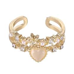 YWJewly Modeschmuck Ringe Ringe Herz Opal Schmetterling Doppel Ziron Ring Design Einzigartiger Gold Offener Ring Damen Schmuck Ringer Tank Top (D-Gold, One Size) von YWJewly