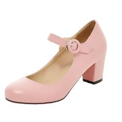 YWLINK Buckle High Heels Spring Round Toe Casual Top Large Size Women's ShoesWomens Block High Heel Platform Shoes Ankle Strap Mary Jane Shoes Round Toe Damenschuhe 43 (Pink, 42) von YWLINK