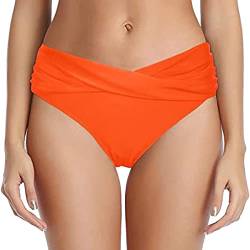 YWLINK Damen Bikini Hose Elegant Bauchweg High Waist Schwarz Bikinihose Verdrehte Elastische Ruched Klassische Badeanzug Badehose Große Größe Sommer Bikinihose Damen(Orange,L) von YWLINK