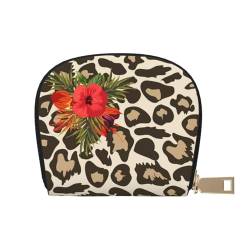 YWSOTRE Leoparden-Hibiskusblüte, Pu Leder Shell Karte Tasche Stilvolle Kreditkarteninhaber Brieftasche Karte Fall von YWSOTRE