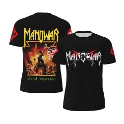 Manowar Logo Schwarz Tee Shirt Herren Lässige Kurzarm T-Shirt für Männer Tshirt Rundhals Sommer Casual Merch Clothes for Men von YXAXAUOT