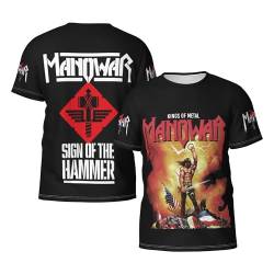 Manowar Logo Schwarz Tee Shirt Herren Lässige Kurzarm T-Shirt für Männer Tshirt Rundhals Sommer Casual Merch Clothes for Men von YXAXAUOT