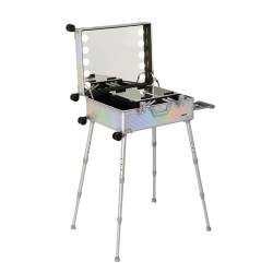 Extra großer Aluminium-Trolley, Make-up-Zugkoffer mit integrierten LED-Leuchten, professioneller Kosmetik-Organizer, Studio mit Ständer, rollendes (Dazzling Stripes 58X45X23cm) von YXFAZPP