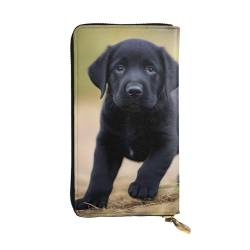 YYHWHJDE Schwarze Labrador-Welpe bedrucktes hochwertiges Leder, lange Clutch-Geldbörse, entworfen für modische Mädchen und Frauen, stilvoll, 19 x 10,5 cm, Schwarz , Einheitsgröße von YYHWHJDE