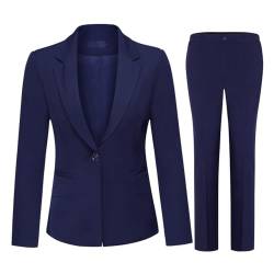 YYNUDA Damen Hosenanzug Professioneller elegant 2-teilig Anzug Blazer + Hose Blau L von YYNUDA