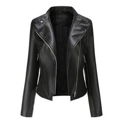 YYNUDA Damen Lederjacke Kurz Bikerjacke Reverskragen Reißverschluss Leder Jacke Übergangsjacke Kurze Jacke Schwarz L von YYNUDA