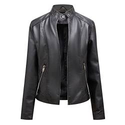 YYNUDA Damen Lederjacke mit Stehkragen PU-jacke Flieger Motorrad schicke Retro Übergangsjacke Schwarz L von YYNUDA