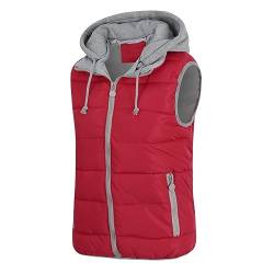 YYNUDA Damen Weste Steppweste mit Kapuze Leicht Daunenweste Warm Gesteppt Übergangsweste Winterweste Outdoorweste（Rot 3XL） von YYNUDA