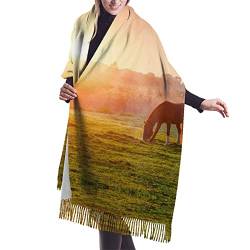 Pashmina-Schal mit Pferdemotiv in der Dämmerung – Damenschal, Winterschal, großes Wickeltuch, Damen-Geschenk von YZHYWJFF