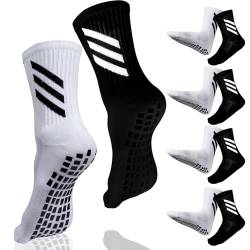 Yagurby 4 Paare Fußball Socken, 38–45 Fussball Socken für Herren Damen, Anti Rutsch Grip Socken Fußball, Sportsocken für Fussball Basketball Rugby Yoga Wandern Laufen (Nylon, Weiß+Schwarz) von Yagurby