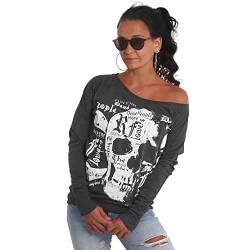 Yakuza Damen Skull Script Longsleeve, Schwarz, 3XL von Yakuza