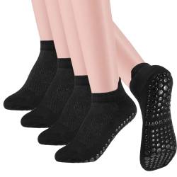 Yamitora 4 Paar Yoga Socken Damen Anti Rutsch Stoppersocken,36-39 Sportsocken,Rutschfeste Pilates Socken,Anti Rutsch Socken für Frauen Männe Zuhause Krankenhaus Reha Dance Workout von Yamitora