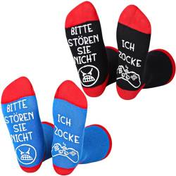 Yamitora 2 Paar Gaming Socken Gamer Geschenk für Männer,Socken mit Spruch Bitte Stören Sie Nicht Ich Zocke SockenZocken Baumwollsocken 37-45 Haussocken Wintersocken Weihnachtsgeschenke von Yamitora