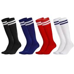 Yamitora 4 Paar Fußballsocken Kinder 26-37 Sportsocken,Lange Fußball Socken Atmungsaktiv Tennissocken für Jungen Mädchen von 5-12 Jahren,Elastische Socken für Fußball Basketball Laufen Cheerleading von Yamitora