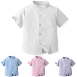 Yanmucy Jungen Baby Kurzarm Top Stand Kragen Button Down Hemd Sommer Kleine große Jungen Freizeithemden für 2-8 Jahre (DE/NL/SE/PL, Alter, 5 Jahre, 6 Jahre, Regular, Weiß) von Yanmucy