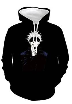 Yanny Anime Jujutsu Kaisen Hoodie Pullover Unisex Satoru Gojo Itadori Yuji Cosplay Kostüm Oberteile Kapuzenpullover Mode Bequem Casual Sweatshirt (XXL, Schwarz 2) von Yanny