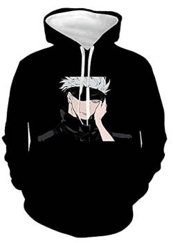 Yanny Anime Jujutsu Kaisen Hoodie Pullover Unisex Satoru Gojo Itadori Yuji Cosplay Kostüm Oberteile Kapuzenpullover Mode Bequem Casual Sweatshirt (XXXL, Schwarz 3) von Yanny