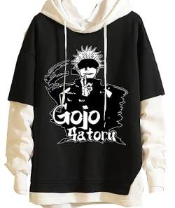 Yanny Anime Jujutsu Kaisen Hoodie Pullover Unisex Satoru Gojo Itadori Yuji Zweiteilige Oberteile Kapuzenpullover Mode Bequem Casual Sweatshirt (3XL, Schwarz 5, 3X_l) von Yanny