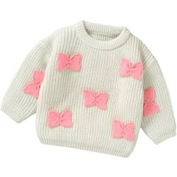 Yaopelky Baby Mädchen Strickpullover Nette Schleife Pullover Pullover Pullover für Kleinkind Mädchen Warme Rundhals-Oberteile mit Langen Ärmeln von Yaopelky