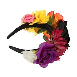 Yardwe Halloween-stirnband Stolz Stirnband Barocke Stirnband Für Blumenmädchen Pride Stirnband Breiter Haarreif Tag Der Toten Kopfschmuck Kranz Rote Rose Hawaii Fräulein Polyester von Yardwe