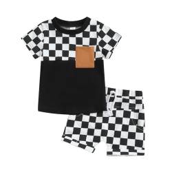 Yassiglia Baby Jungen Kleidung Set Sommer Zweiteiler Outfit Farbe Patchwork Kurzarm Shirt + Shorts Kleinkind Bekleidungssets Neugeborene Babykleidung (Schwarz, 0-6 Months) von Yassiglia