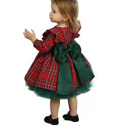 Yassiglia Baby Mädchen Weihnachtskleid Langarm Tutu Prinzessin Kleid Baby Born Weihnachtsoutfit Kleinkind Weihnachten Kleidung Set (Rot Grün, 3-4 Years) von Yassiglia