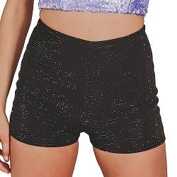 Yassiglia Shorts Damen Sommer Elegant Glitzer Hosen Sexy Bodycon Mini Shorts mit Pailletten Vintage High Waist Kurze Shorts für Club Party Fest Tanzen (Schwarz, M) von Yassiglia