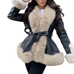 Yassiglia Winterjacke Damen Lang Gefütterte Jacke Plüsch Kragen Mantel mit Gürtel Herbst Winter Lederjacke mit Fell Elegant, Warm, Verdickt, Outdoor (Schwarz, L) von Yassiglia