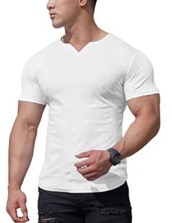 Herren Mesh Athletic T-Shirts mit geteiltem V-Ausschnitt für Fitnesstraining Bodybuilding Color Weiß Size M von Ychnaim