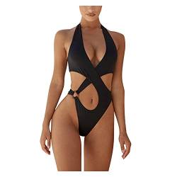 Ydsxlp Damen Einteiliger Badeanzug Sexy Monokini Hollow Cut Out Bikinis Bandage Strand Schwimmanzug mit Bauchkontrolle Bademode(1#Black,XL) von Ydsxlp