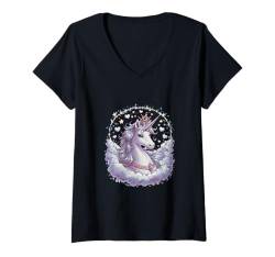 Damen fantasievolles Einhorn mit Sternen T-Shirt mit V-Ausschnitt von !!!Yeah Einhorn Designz