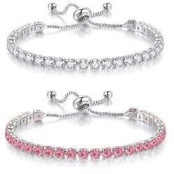 YeeHeen Tennis Armbänder für Frauen Cubic Zirkonia Armband Slider Armband SilberRosa1 von YeeHeen