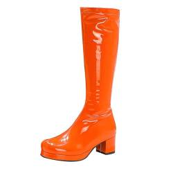 Yekdmxop Damenstiefel Hohe Stiefel Über Dem Knie Wasserabweisendes Obermaterial Rutschfest Hohe Stiefel Mit Langlebigem Absatz Reitstiefel Für Frauen Wasserdicht Herbst Winter, Orange, 37 EU von Yekdmxop