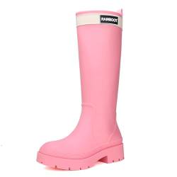 Yenxapei Gummistiefel Damen, Hoch Regenstiefel Langschaft Boots Wasserdicht Rutschfest Gummischuhe, Halbhoch Gummistiefeletten Bequem Langlebig Stiefel, Rosa, EU 37 von Yenxapei