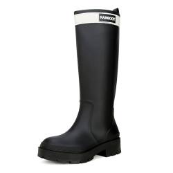 Yenxapei Gummistiefel Damen, Hoch Regenstiefel Langschaft Boots Wasserdicht Rutschfest Gummischuhe, Halbhoch Gummistiefeletten Bequem Langlebig Stiefel, Schwarz, EU 36 von Yenxapei