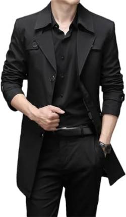 Herren Frühling und Herbst langen Trenchcoat Herren Business Casual Trenchcoat solide Farbe Single -breed mit Revers Trenchcoat (Schwarz,3XL) von Yeooa