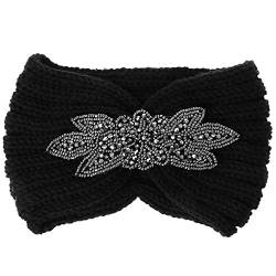 Gestricktes Haarband für Damen, Blume, Strass, Perlen, Ohrwärmer, breit, für H-Kopfbedeckung für Herren von Yeselino