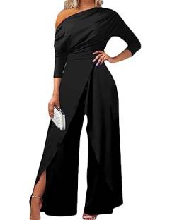 Yesgirl Damen Jumpsuit Elegant Langarm Playsuit Schulterfrei Lang Overall Hosenanzug Casual Lose Drucken Playsuit Hohe Taille Romper Sommer B Schwarz S von Yesgirl