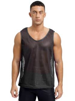 Yhong Herren Netzhemd Transparent Muskel Oberteile Tank Top Casual Locker Unterhemd Ärmellos Netzshirt Sommer Unterhemd Gogo Clubwear- L-XL Schwarz XL von Yhong