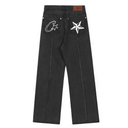 YiJee Cortez Hose Lang Herren - Cowboy Hip Hop Style Cortez Baggy Hosen für Männer - Y2K Fashion Street Pocket Jeans Hosen Gerade Streetwear Unisex von YiJee