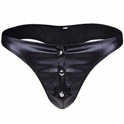 YiZYiF Herren Slips Wetlook Männer Unterwäsche Erotik Strings Tanga G-String mit Penishülle Loch M-XL (L, Schwarz mit Druckknöpfe) von YiZYiF