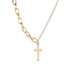 Yienate Einfache Kreuz-Halskette, asymmetrische Kette, Kreuz-Anhänger, Halskette, Büroklammer, Modeschmuck für Frauen und Mädchen (Gold) von Yienate