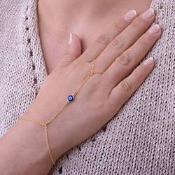 Yienate Fashion Gold Evil Eye Armband Fingerkette Handgeschirr Exquisit Blau Böser Blick Sklave Armband Schmuck für Frauen und Mädchen von Yienate